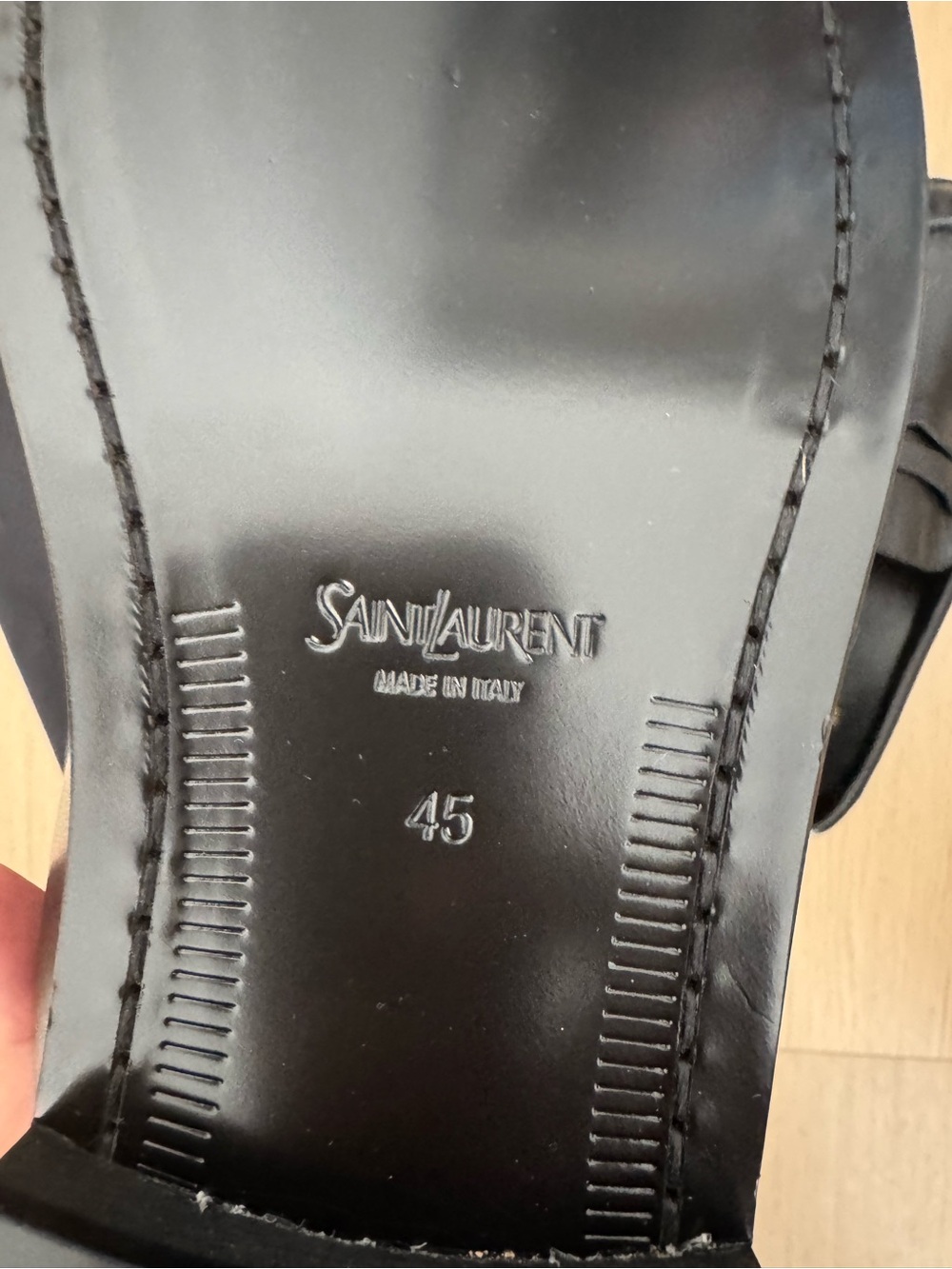 Saint Laurent Black Leather Penny Loafers with Gold YSL Accent - Picture 4 of 5
